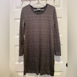 Kavu Geometric Long Sleeve Dress in Black and Gray